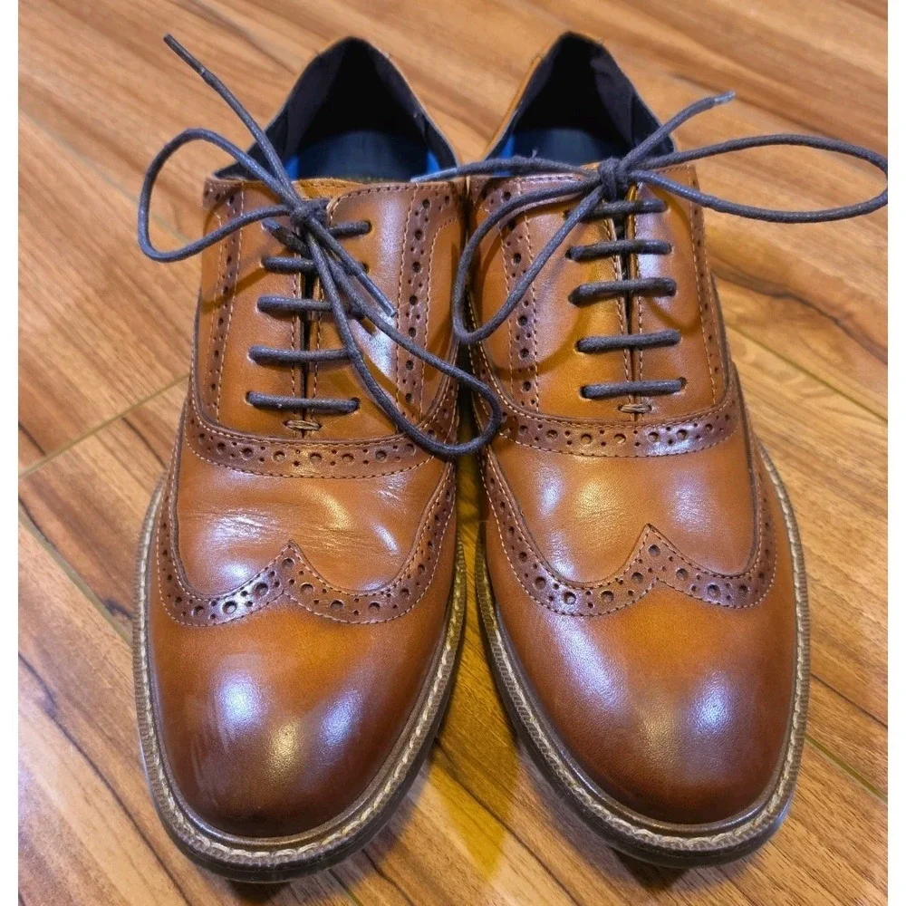 Mens Vince Camuto Lazzarp Black Leather Wingtip Comfort Casual Oxfords Size 8 M